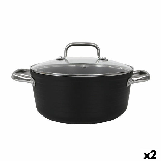 Casserole with glass lid Quttin Spiral Ø 24 cm Toughened aluminium (2 Units)