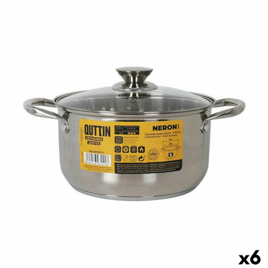 Casserole with glass lid Quttin New Neron Steel 32 x 23,5 x 12,8 cm (6 Units)