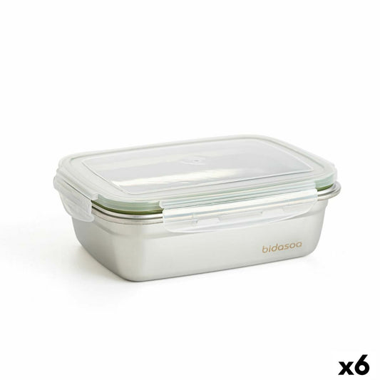 Hermetic Lunch Box Bidasoa Theo 19,5 x 14,5 x 8 cm 850 ml Silver Metal (6 Units)