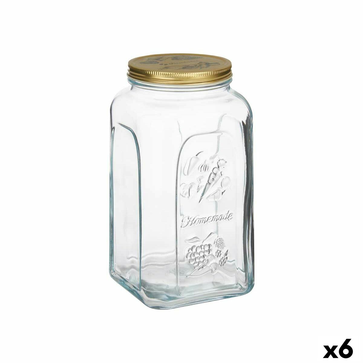 Jar Homemade Transparent Golden Metal Glass 3 L 13 x 25 x 13 cm (6 Units)