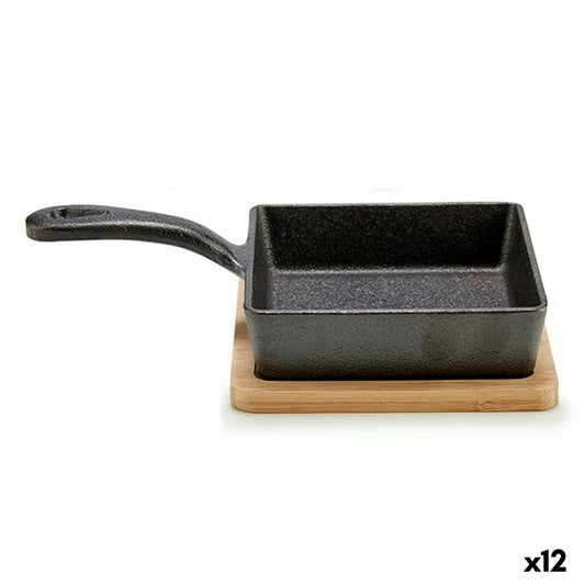 Casserole Dish for Serving Tapas Pan Brown Grey Bamboo Forged steel 23,7 x 6,3 x 14 cm (12 Units)