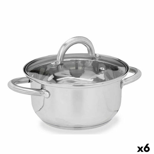 Casserole with glass lid Silver Stainless steel 27 x 10 x 19,5 cm (6 Units)