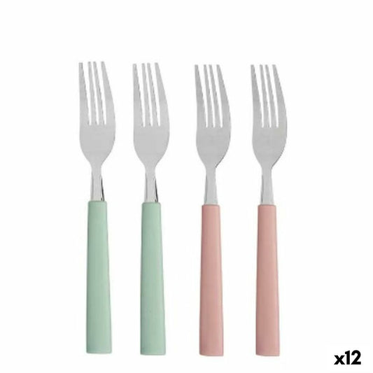 Fork Set Green Pink Silver Stainless steel Plastic 18,7 cm (12 Units)